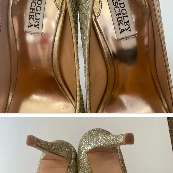 Badgley Mischka Humbie II Metallic Glitter Fishnet Open-Toe Pump Size 7M - Picture 4 of 5